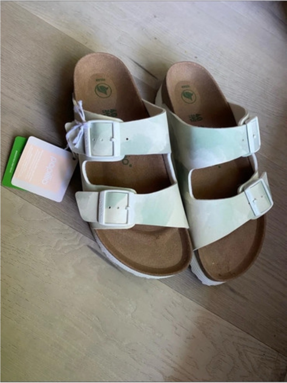 NWT! Papillio by Birkenstock Arizona Platform Sandals Watercolor Khaki -Sz 9(40)
